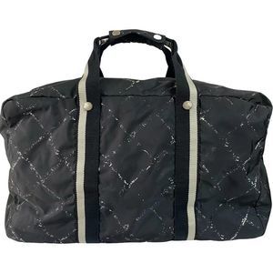 CHANEL Old Travel Line Nylon Boston Bag Black Silver